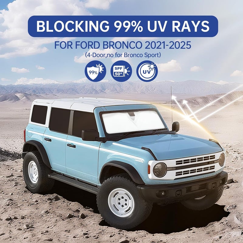 FSHAANY'S Car Window Shades for Ford Bronco（4-Door，no for Sport） 2021-2025, Full Car Window Covers for Privacy, Sunshades for Bronco Front Rear Windshield Side Windows to Block UV and Protect Privacy(7pcs) - Image 2